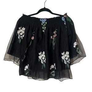 QED London Off The Shoulder Sheer Overlay Embroidered Top Size XS